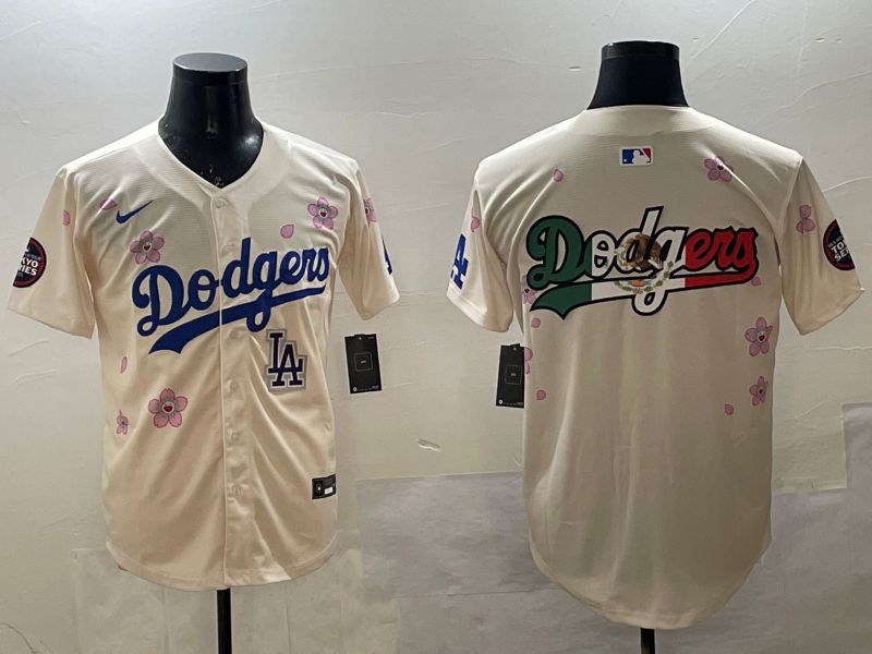 Men Los Angeles Dodgers Blank Cream Sakura Edition 2025 Nike MLB Jersey style 12